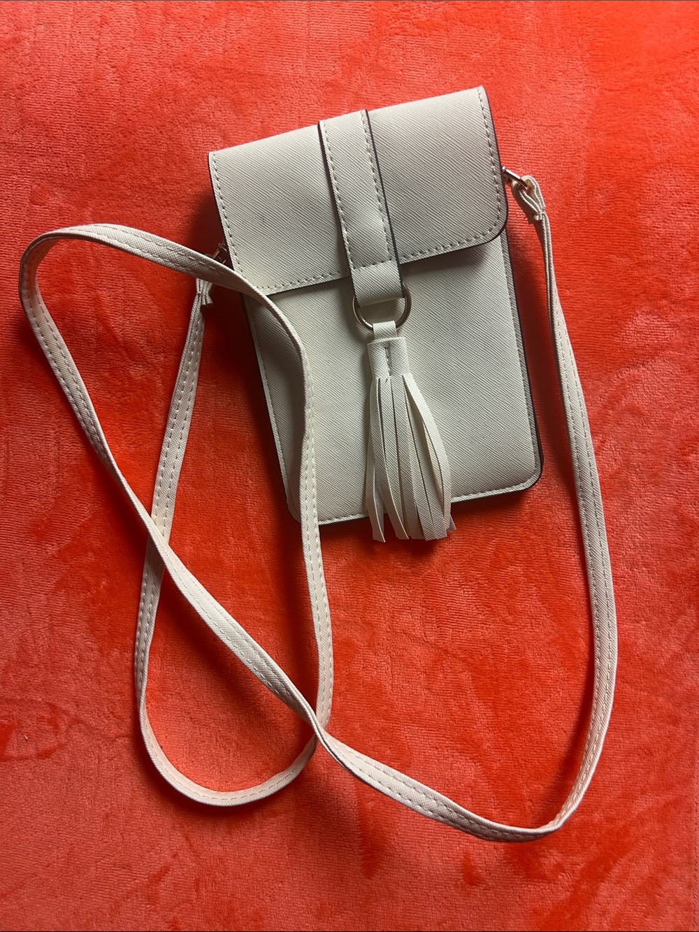 Cream Tassel Crossbody Phone Pouch with Adjustable Strap